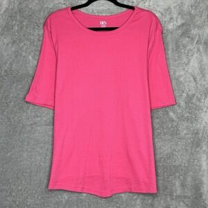 BFA Classics 2X Top Shirt Fuchsia Pink Solid Short Sleeve Scoop Neck Cotton